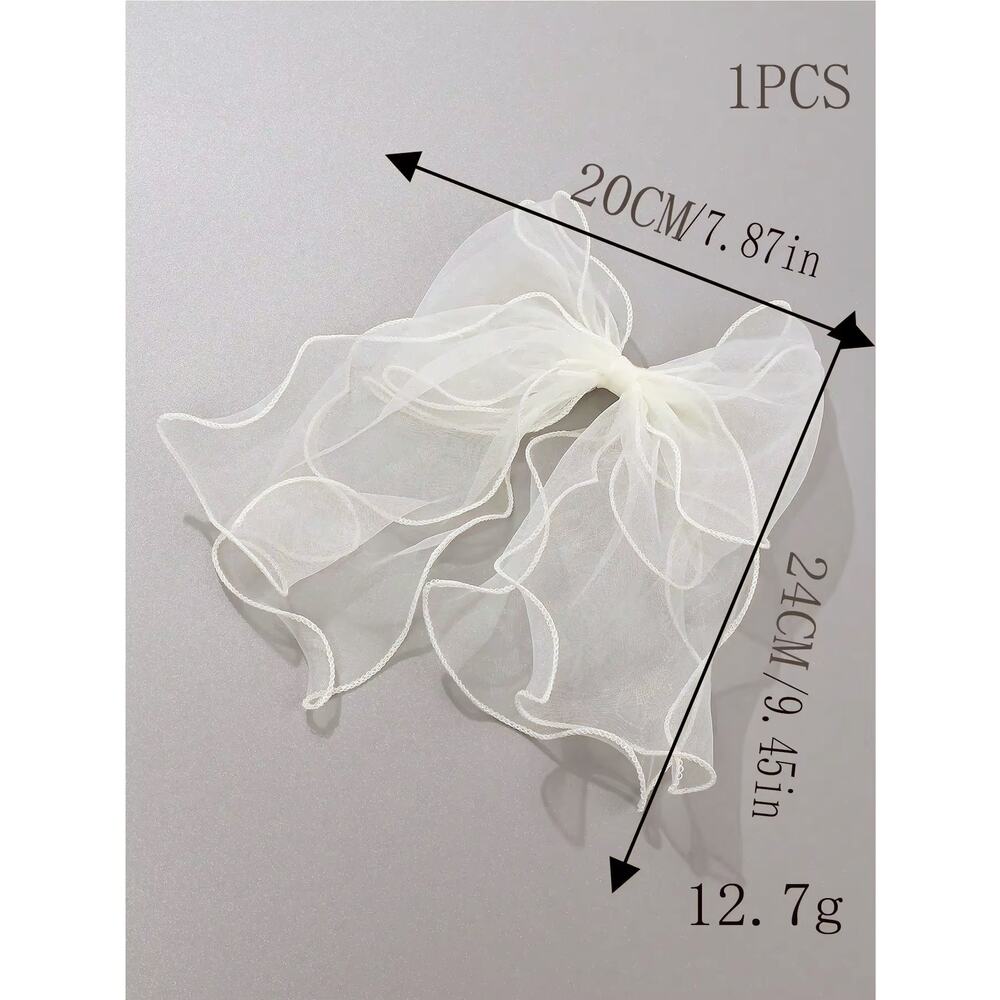 Cream White Chiffon Hair Bow Clips Imported from Japan - Picture 2 of 5
